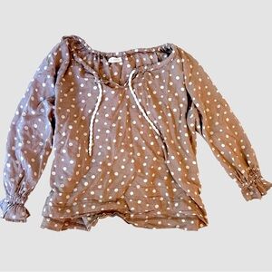 Bucketlist Brown White Polka Dot Peasant Blouse Top Size Medium